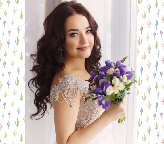 Свадебный букет лавандовый с ирисами